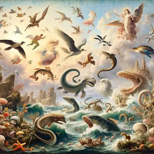 21. E Dio creò i grandi mostri marini, e tutti gli esseri viventi che si muovono, dei quali le acque brulicano secondo la loro specie, e tutti gli uccelli alati secondo la loro specie. E Dio vide che era buono.